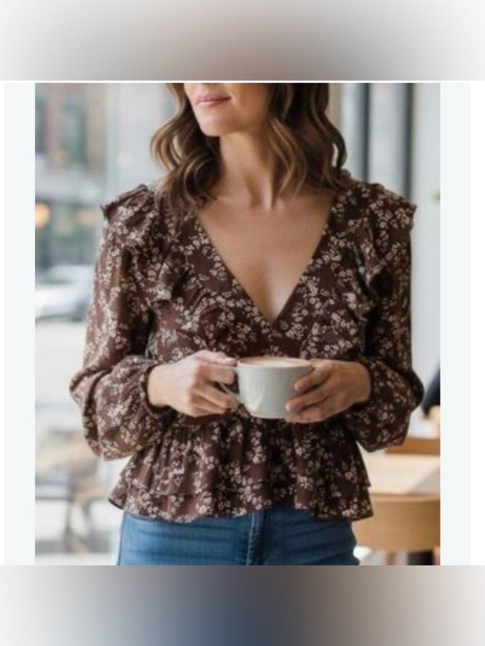 NWT Altar'd State Floral Ruffle V-Neck Peplum Blouse Size XS